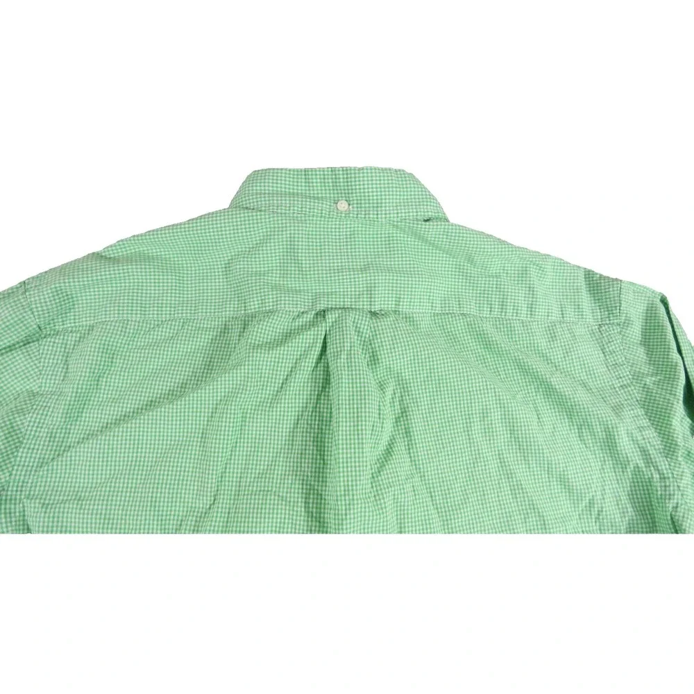 Polo Ralph Lauren Shirt Men L Green White Gingham Check Custom Fit Orange Pony